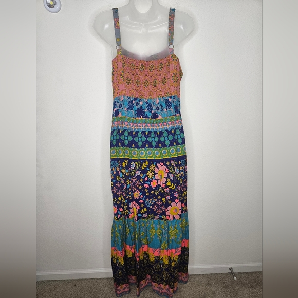 NWT Natural Life Bohemian Rainbow Floral Smocked Back Floral Tricia Maxi Dress - Picture 9 of 12